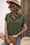 Women's Short Sleeve Hooded Lace-Up Viscose Blouse - 3