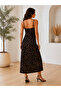 Women's Leopard Patterned V-Neck Long Summer Single Jersey Dress - 2