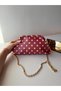 Women's Red-Cream Polka Dot Scholarship Pouch Bag with Gold Chain Detail - 5
