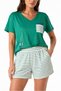 Organic Cotton Green Striped Shorts V-Neck Women's Pajama Set - 4