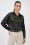 Women's Oversize Satin Black Shirt - 3