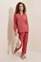Women's Shirt Collar Oversize Dusty Rose Double Set - 6