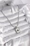 316L Steel Silver Color Italian Chain White Pearlescent Square Portrait Model Emerald Stone Detail Women's Necklace - 2