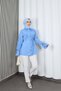 Butterfly Stone Button Detailed Lace-Up Tunic Baby Blue Hnt2126