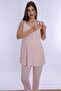 Soft Textured Adjustable Waist Elastic Maternity Set with Breastfeeding Feature Effortt - Powder - 7