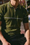 Men's Striped Cotton Khaki Polo Collar T-Shirt - 6