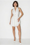 Women's White Deep V-Neck Halter Neck Waist Detail Flounce Lined Mini Dress 1085 60286346 - 6