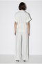 Women's Ecru Waist Detailed Short Sleeve Vest Elastic Waist Pants Cotton Linen Suit 1087 60286348 - 6