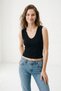 Black V-Neck Sleeveless Blouse 8535A - 2