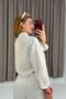 Women's blue striped long sleeve shirt with ruched sides - white - 2