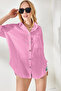 Women's Pink Oversize Woven Shirt with Button Detail on the Sides Gml-19001004 - 2