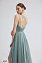 Women's Backless One-Shoulder Draped V-Neck Evening Dress - 3
