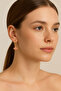 Steel Gold Detailed Zircon Stone Dangle Hoop Earrings - 4