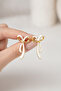 Yellow Plated White Enamel Bow Earrings - Elegant Brass Women's Earrings - 4