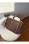 Women's Brown Bonjour Straw Tote Bag - Large Size Shoulder Bag with Tan Leather Strap - 3