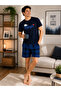 Men's Shorts Pajama Set Boys Printed Navy Blue Short Sleeve Summer Home Wear - 3