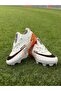 Children's Turf Soccer Shoes White--Orange High-Top Grass Field (with Spikes) - 2