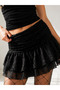 Women's Black Mini Skirt with Shorts Layered Design Gothic Street Style Skirt Lace