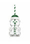 Teddy Bear Glass Cup for Cold Drinks, Frozen, Detox Cup 500 ml Green with Details and Straw