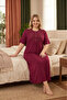 New Season Burgundy Crew Neck Buttoned Lace Detailed Special Design Summer Short Sleeve Plus Size (Oversized) Nightgown - 4