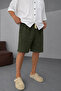 Men's Khaki Lightweight Casual Linen Muslin Shorts with Double Cuffs and Back Pockets - 3