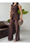 Asymmetrical Cut Design Buttoned Vest and Palazzo Trousers Two-Piece Set for Women - 5
