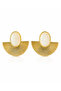 Fan Shape Orange and White Stone Detailed Gold Plated Earrings - 4
