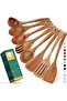 AIUHI Wooden Spoons for Cooking, Nonstick Kitchen Utensil Set, Non Scratch Natural Teak Wood (8 Pack)