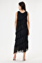 Black Italian Layered Lined Zero Sleeve Silk Dress 38 - 42 Size - 5