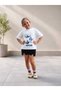 Girl's Stitch Printed White Cotton Crew Neck T-Shirt - 4