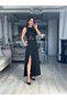 Women's Open Shoulders, Open Waist, Lace Trim, Slit, Long Janjan Crepe Dress - 2