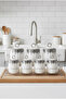 Porcelain Spice Jar Set 7 Pieces with Silver Detail and Metal Stand Kitchen Storage Jar