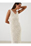White V-Neck Openwork Knitwear Dress - 4