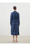 Navy Blue Patterned Linen Blend Women's Shirt Dress - 5