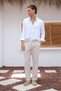 Kemik Men's Linen Look Elastic Waist Lace-Up Comfortable Fit Trousers - 4