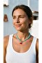 Turquoise Glass Beads and Red Cherry Charm Detailed Gold Locking Necklace