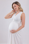 Ecru Lace Design Strappy Cotton Maternity Nightgown - 3