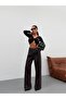 Belted Brown Stone Washed Front-Detail Denim Palazzo Pants - 4