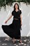 Black Color Blouse and Wrinkled Look Maxi Skirt Set - 2
