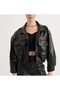 Women's Cropped Leather Shirt with Elastic Waist - 4