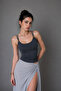 Women's Anthracite Slim Fit Blouse with Accessory Detail and Rope Straps