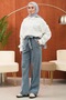 Blue Belted Denim Palazzo Trousers - 2