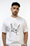 Icarus Falling Design Printed Oversize White T-Shirt