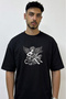 Angel Guitar Design Printed Oversize Black T-Shirt