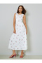 White Floral Sleeveless Casual Maxi Dress - 3