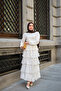 Women's Embroidered Layered Flounce Waist Tie Suit White - 4