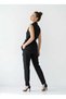 Women's Striped Belted Vest and Trousers Set Black - 2