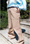 Beige Elastic Waist Comfort Fit Cargo Pants - 2