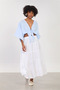 Women's belted pleated long cotton skirt - white