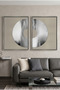 Metallic Split Circle Islamic Wall Art | Framed Canvas Print with Silver Foil Embossed | Luxury Modern Decor for Living Room, Bedroom, Office & Gift (Set of 2)